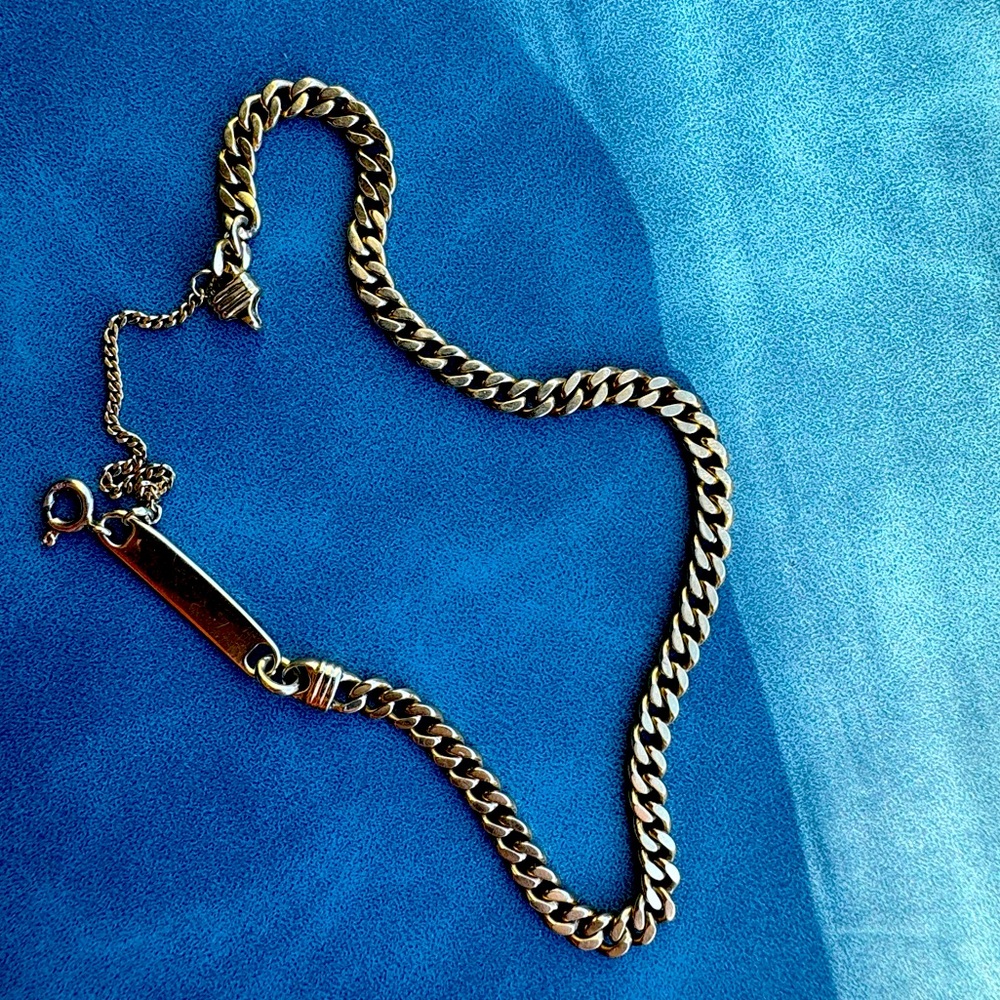 14k Gold Vintage Curb Chain Bracelet with Engravable Plate